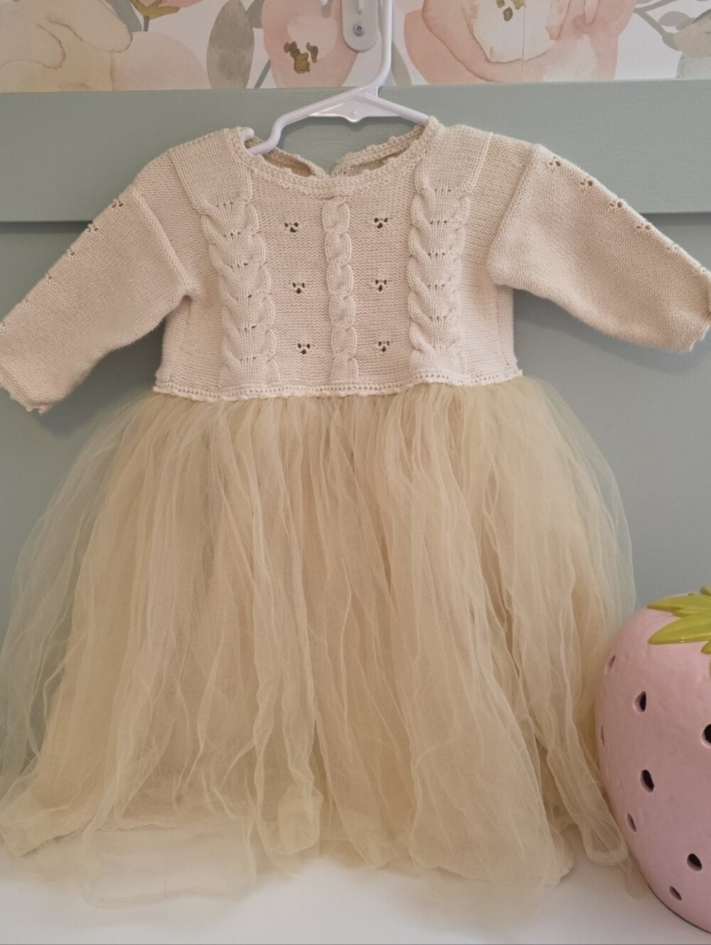 Wild Wawa 2-3 Cream Knit Bodice Tulle Dress 2t 3t Long Sleeves Fall Winter Boho